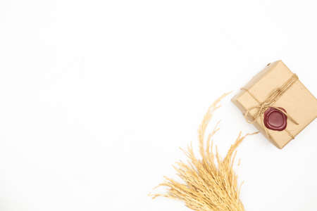 Gift box in vintage brown color on isolated white background. Empty space for text ot product...