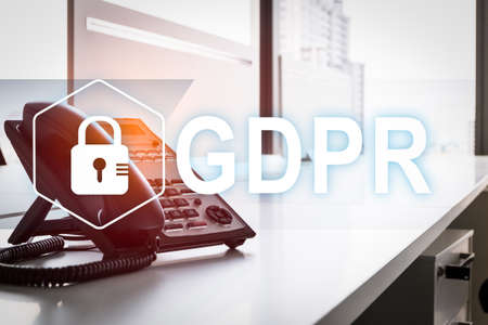 GDPR. Data Protection Regulation. Cyber security and privacy concept and Modern office with open...