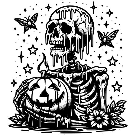 Halloween skull and crossbones. Black and white vector illustration.のイラスト素材