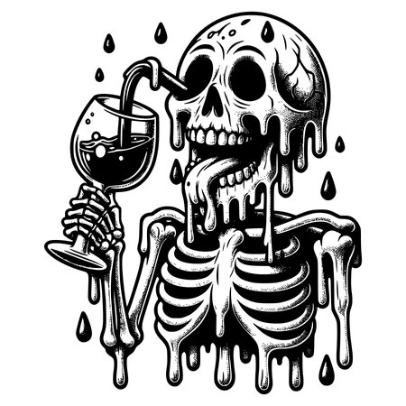 Vector illustration of a skull and a glass of red wine. Halloween iconのイラスト素材