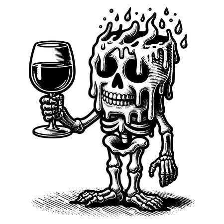 Zombie holding a glass of wine. Vector illustration in vintage engraving style.のイラスト素材