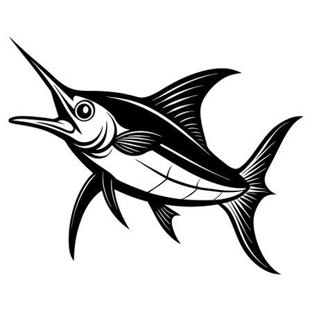 Swordfish - black and white vector illustration of a marlin fishのイラスト素材