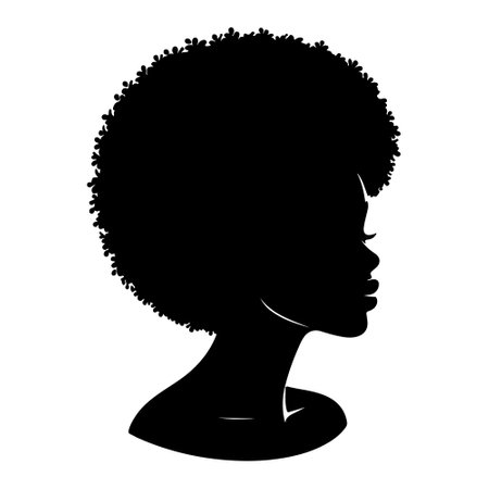 Black silhouette of a girl with afro hair on a white backgroundのイラスト素材