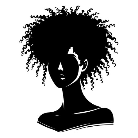 Black and white vector illustration of a young girl with afro hairstyleのイラスト素材