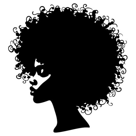 Silhouette of a girl with curly hair on a white backgroundのイラスト素材