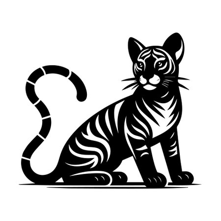 Black and white vector illustration of a tiger on a white background.のイラスト素材