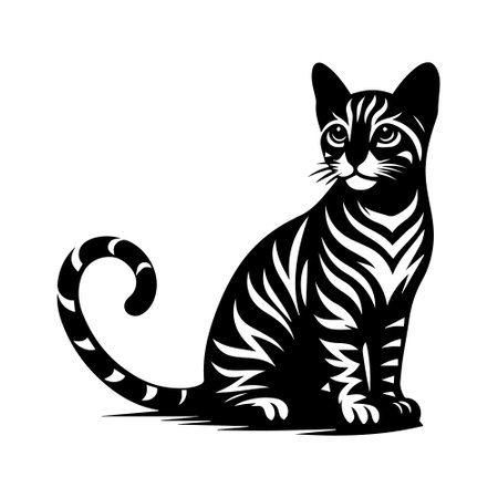 Vector illustration of a cat in black and white colors on a white backgroundのイラスト素材