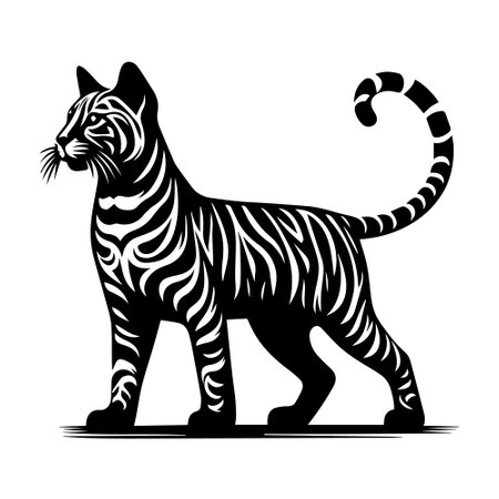 Black and white tiger on a white background. Vector illustration for designのイラスト素材