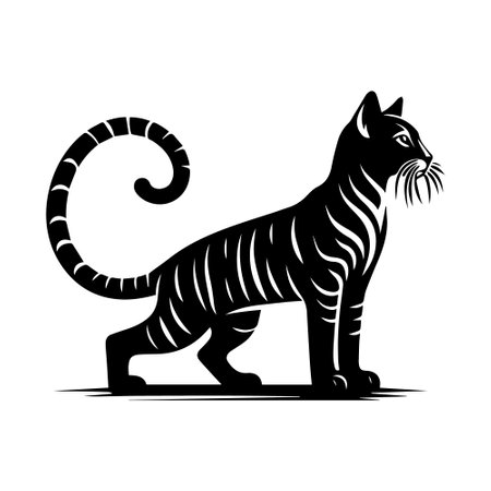 Vector image of a tiger on a white background. Black and white illustration.のイラスト素材