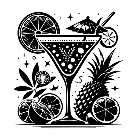 Cocktail with lime and pineapple. Vector illustration for your designのイラスト素材