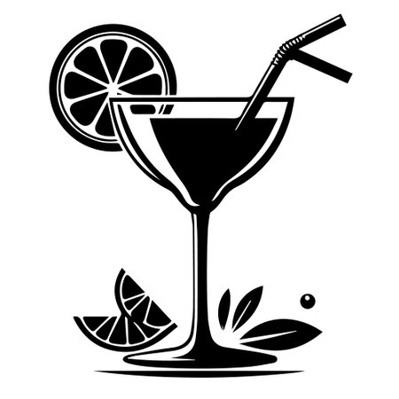 Cocktail with slice of lemon and straw. Vector illustration.のイラスト素材