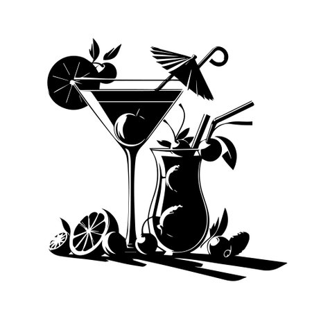 Cocktails silhouettes isolated on white background. Vector illustration.のイラスト素材