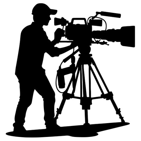 Cameraman with video camera on white background, vector illustration.