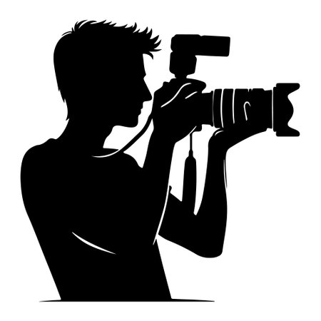 Photographer with a camera. Silhouette. Vector illustration.のイラスト素材