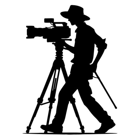 Photographer with camera on white background. Vector silhouette of photographer.のイラスト素材