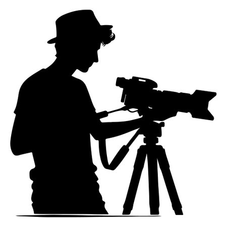 silhouette of a man with a camera on a white background