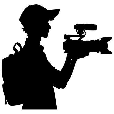 Vector silhouette of a man with a camera on a white background.のイラスト素材