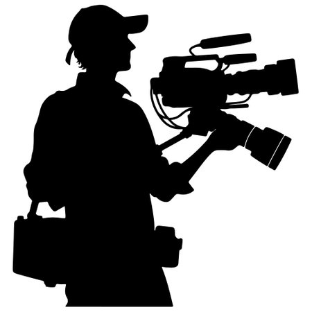 Silhouette of a photographer with a camera on a white backgroundのイラスト素材