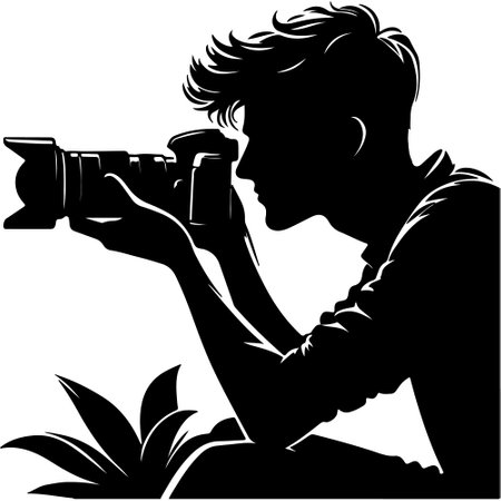 Vector silhouette of a man with a camera on a white background.のイラスト素材