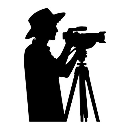 Silhouette of a cameraman with a camera on a white backgroundのイラスト素材