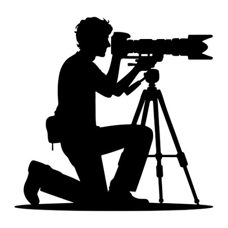 Silhouette of a cameraman with camera on a white backgroundのイラスト素材