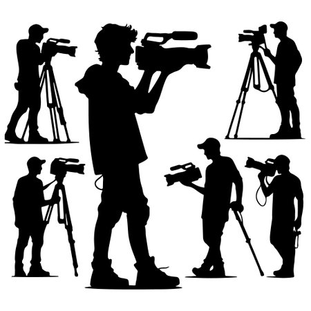 Photographer and cameraman silhouettes on white background. Vector illustration.