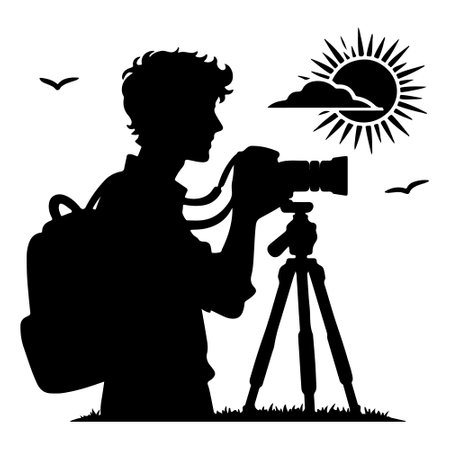 Silhouette of a photographer with a camera on a white backgroundのイラスト素材