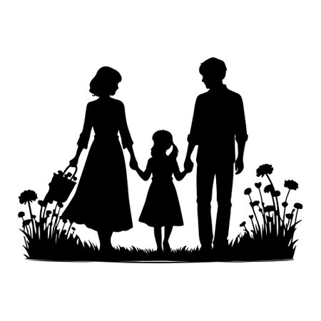 Silhouette of a family on a white background. Vector illustrationのイラスト素材