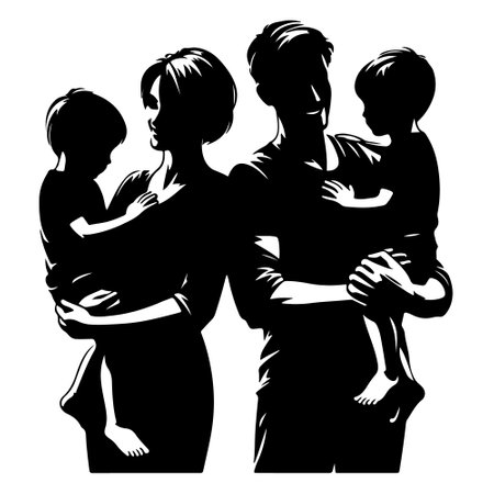 Silhouette of a family with children on a white background.のイラスト素材