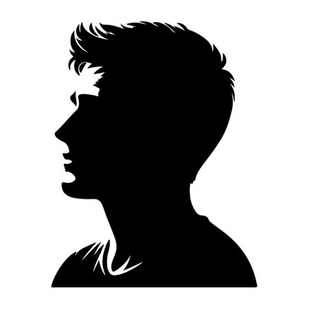 Young man face silhouette vector illustration on white background. Profile view.のイラスト素材