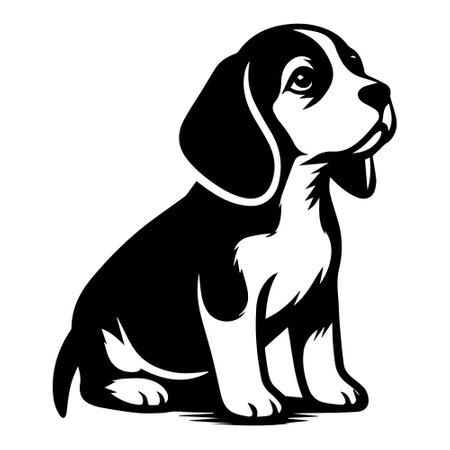 Beagle - black and white vector illustration, isolated on white backgroundのイラスト素材