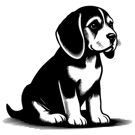 Beagle dog - black and white vector illustration for your design.のイラスト素材