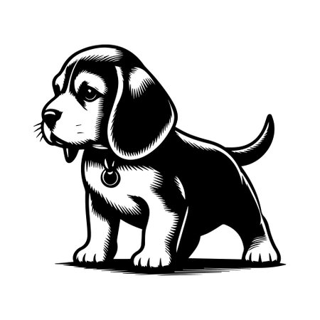 Beagle dog vector illustration, isolated on white background, side view.のイラスト素材