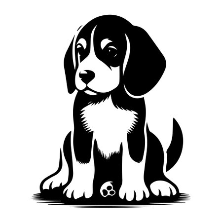 Beagle dog black and white vector illustration isolated on white background.のイラスト素材