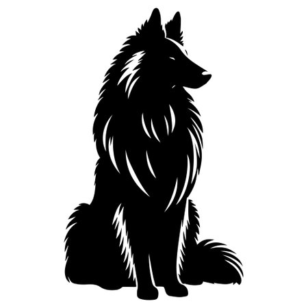 Samoyed dog. Vector image of a dog. Black silhouette on a white background.のイラスト素材