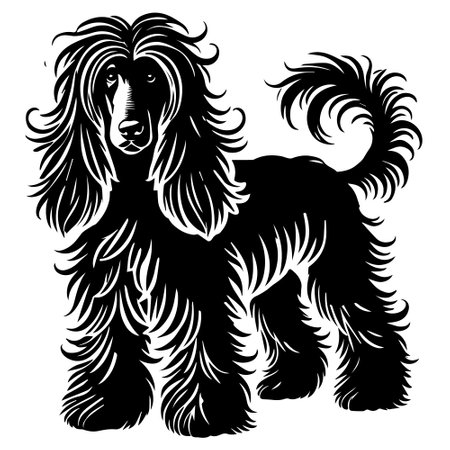 Black and white silhouette of a dog breed Afghan hound. Vector illustrationのイラスト素材