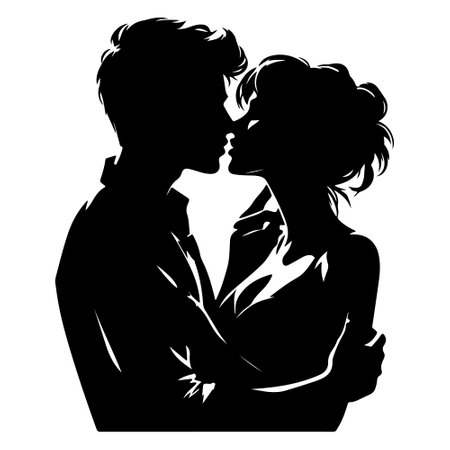 Silhouette of a loving couple. Vector illustration on white background.のイラスト素材