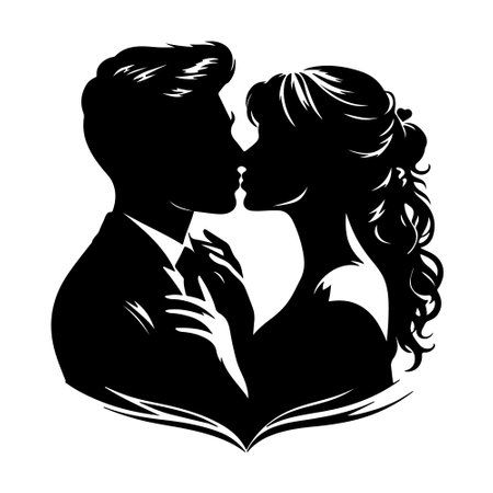 Wedding couple in love. Vector illustration of a bride and groom kissing.のイラスト素材