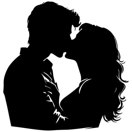 Silhouette of a loving couple in love. Vector illustration.のイラスト素材
