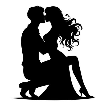 Silhouette of a couple in love on a white background.のイラスト素材