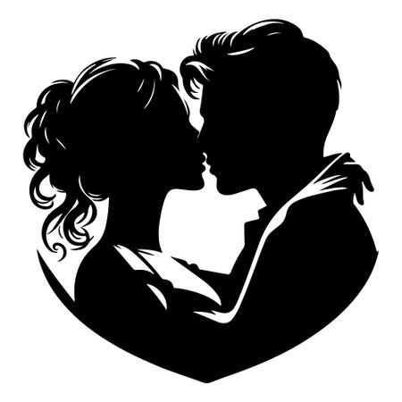 Silhouette of a loving couple in love. Vector illustration.のイラスト素材