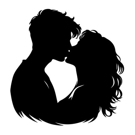 silhouette of a couple kissing on white background, vector illustrationのイラスト素材