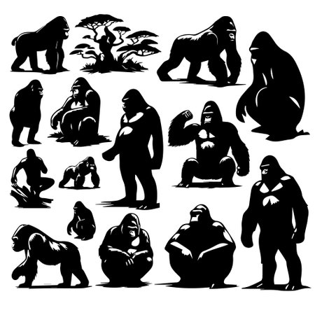 Gorilla - vector set of gorilla silhouettes in different poses