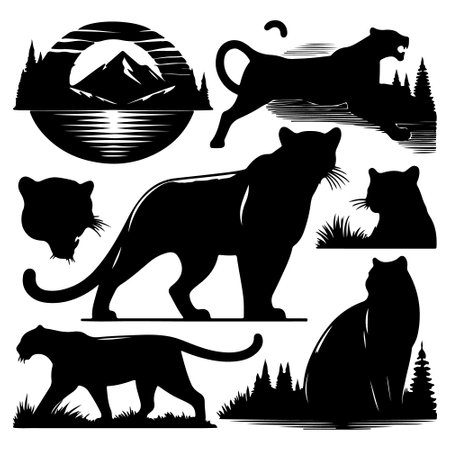 Silhouettes of wild animals. Vector illustration for your design.のイラスト素材