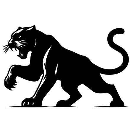 Black silhouette of a leopard on a white background. Vector illustrationのイラスト素材