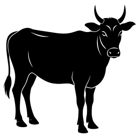 Vector image of a black silhouette of a cow on a white backgroundのイラスト素材