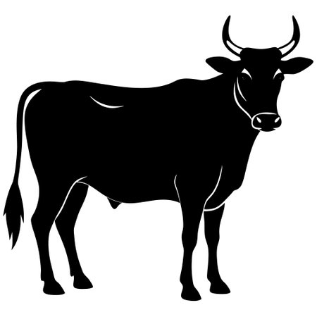Vector image of a black silhouette of a cow on a white backgroundのイラスト素材