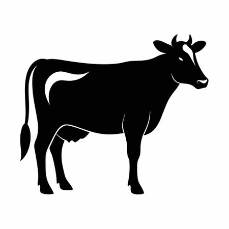 Cow black silhouette isolated on white background. Farm animal. Vector illustrationのイラスト素材