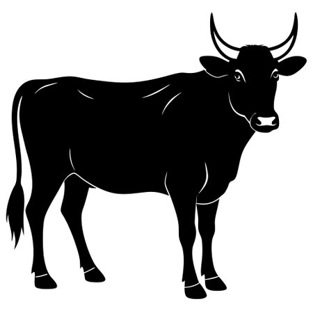 Vector image of a cow on a white background. Black silhouette of a cow.のイラスト素材