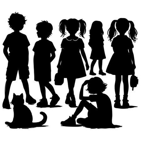 Silhouettes of children on a white background. Vector illustration.のイラスト素材